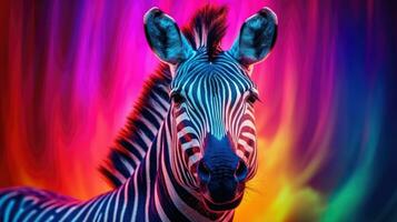 zebra em uma brilhante arco Iris fundo. generativo ai foto