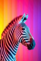 zebra em uma brilhante arco Iris fundo. generativo ai foto