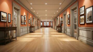 fim do uma grandes corredor interior projeto, liminar espaço, hiper-realista, ai gerado foto