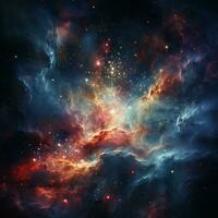nebulosa brilhante estrelas e galáxias dentro espaço, misterioso universo, colorida cosmos com poeira estelar e leitoso caminho, Magia cor galáxia, ai generativo foto