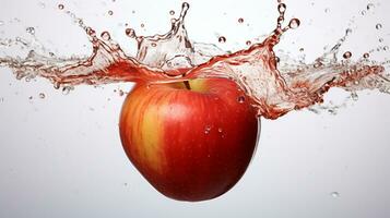 fresco suculento maçã fruta com água respingo isolado em fundo, saudável fruta, ai generativo foto
