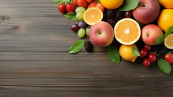 fresco orgânico frutas alinhar isolado em fundo, cópia de espaço, ai generativo foto