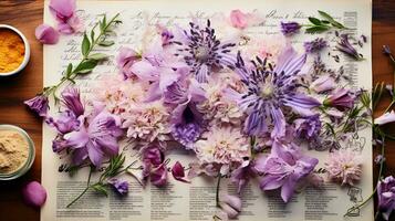 lindo flor em Nota papel, sereno poesia conceito, plano deitar, ai generativo foto