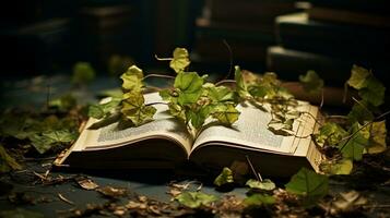 flores silvestres em a aberto livro conhecimento conceito, ai generativo foto