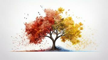 estação mudança em árvore, representar mudança Tempo através ano, ai generativo foto