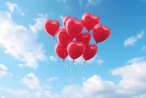 vermelho amor balões dentro a ar contra uma azul céu. generativo ai foto