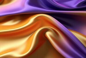 abstrato fundo com 3d ondas brilhante ouro e roxo. generativo ai foto