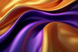 abstrato fundo com 3d ondas brilhante ouro e roxo. generativo ai foto