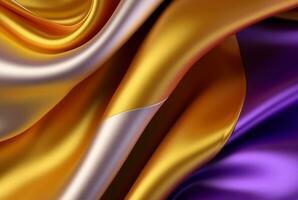 abstrato fundo com 3d ondas brilhante ouro e roxo. generativo ai foto