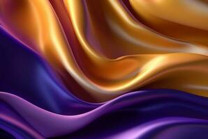 abstrato fundo com 3d ondas brilhante ouro e roxo. generativo ai foto