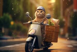 a gato é entregando ordens em uma motocicleta. ai generativo foto