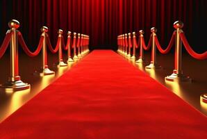 vermelho tapete corredor com barreiras e vermelho cordas para cinema e moda prêmios, uma cerimônia para celebridades pessoas. generativo ai foto