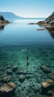 uma sereno tiro do uma solitário nadador dentro uma claro como cristal piscina foto