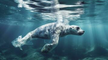 generativo ai, documentando a devastador impacto do uso único plásticos em marinho vida foto