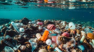 generativo ai, documentando a devastador impacto do uso único plásticos em marinho vida foto