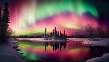 generativo ai, ártico sinfonia capturando a aurora boreal dentro cheio flor foto