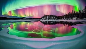 generativo ai, ártico sinfonia capturando a aurora boreal dentro cheio flor foto