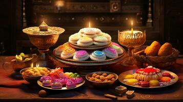 diwali delícias uma delicioso matriz do tradicional doces, ai generativo foto