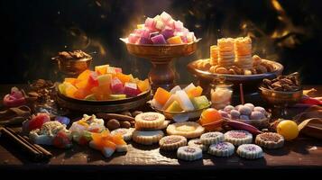diwali delícias uma delicioso matriz do tradicional doces, ai generativo foto
