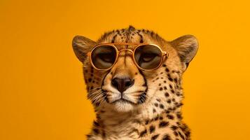 generativo ai, lustroso guepardo dentro oculos de sol uma à moda encontro foto