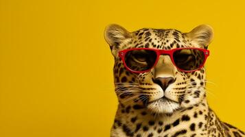 generativo ai, atrevido leopardo dentro oculos de sol foto