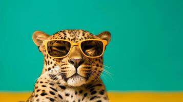 generativo ai, atrevido leopardo dentro oculos de sol foto