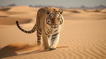 deserto miragem camuflado tigre dentro arenoso paisagem, ai generativo foto