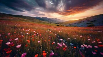 generativo ai, encantado floresce uma vibrante tapeçaria do flores silvestres prados foto