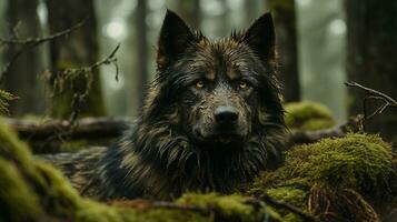 enigmático majestade a solitário Lobo dentro a floresta, ai generativo foto