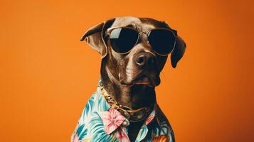 cachorro dentro havaiano camisa e oculos de sol graças topo moda, ai generativo foto