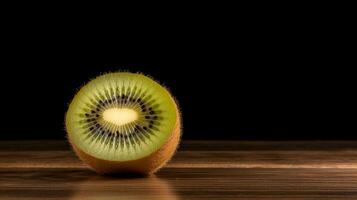 ai generativo, delicioso kiwi em de madeira fundo com cópia de espaço foto