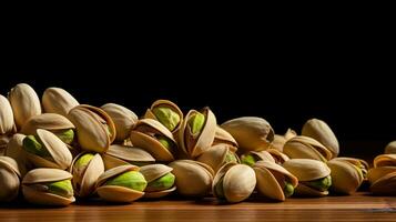 pistachios em madeira fundo com amplo cópia de espaço, ai generativo foto