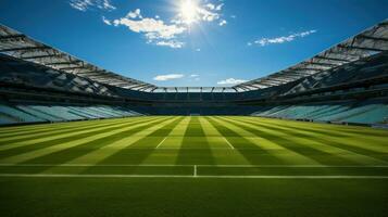 uma futebol estádio com uma gramado campo foto