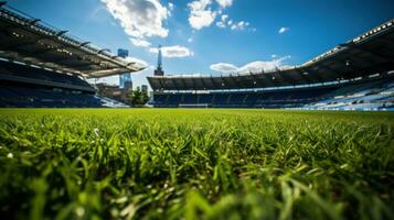 uma futebol estádio com uma gramado campo foto