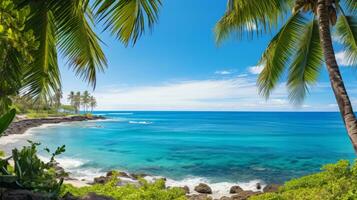 tropical de praia com Palma árvores e azul água. generativo ai foto