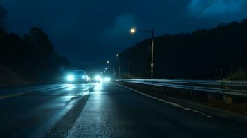 carro dirigindo baixa uma estrada às noite. generativo ai foto