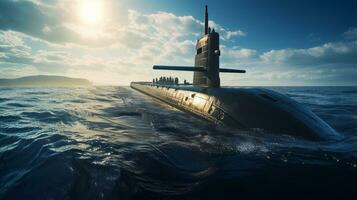 nuclear submarino submerso dentro a oceano. generativo ai foto