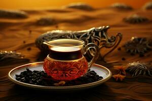 saciar dentro a profundo, complexo sabores do autêntico árabe Preto café ai gerado foto