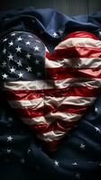 patriótico coração formado de EUA bandeira comemora independência dia com sincero fervor vertical Móvel papel de parede ai gerado foto