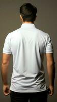 o negócio casual masculino branco pólo camisa a partir de atrás, exalando relaxado profissional elegância vertical Móvel papel de parede ai gerado foto