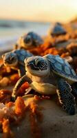 costeiro maravilha beira-mar incubação revela bebê tartarugas Como elas começar oceânico exploração. vertical Móvel papel de parede ai gerado foto