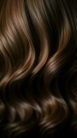 brilhante elegância textura do brilhante, rico morena cabelo exala luxuoso fascinar vertical Móvel papel de parede ai gerado foto
