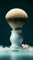 Eterno ritual barbear escova com espuma, emoldurado de uma sereno azul fundo vertical Móvel papel de parede ai gerado foto