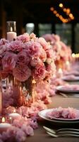 cativante Casamento mesa adornado com flores vertical Móvel papel de parede ai gerado foto