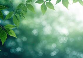 verde folhas fundo dentro ensolarado dia com bokeh e cópia de espaço. ai gerado. foto