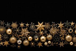 Natal e Novo ano fundo com ouro e prata decorações em Preto fundo. ai gerado. foto
