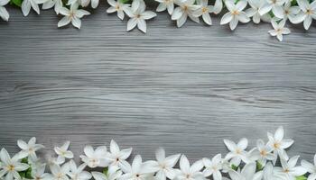 branco jasmim flores em de madeira fundo com cópia de espaço para texto. ai gerado. foto