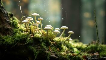 pequeno cogumelos dentro a floresta. ai gerado foto