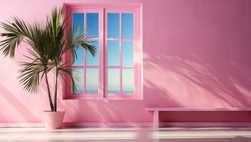 minimalista decoração dentro Rosa pintado quarto interior. ai gerado foto