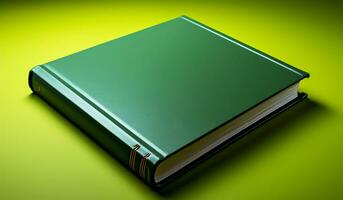 verde livro isolado em verde fundo. costas para escola conceito. ai gerado foto